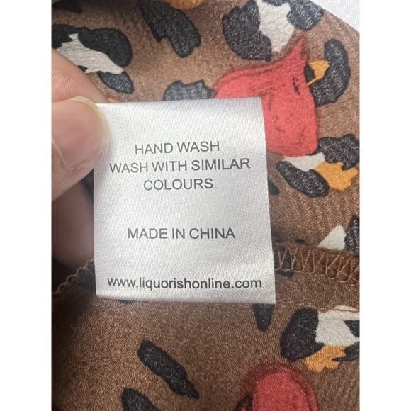 Liquorish Wrap Maxi Dress US 6 Brown Leopard Heart Print Kimono Sleeve Boho - Picture 7 of 7